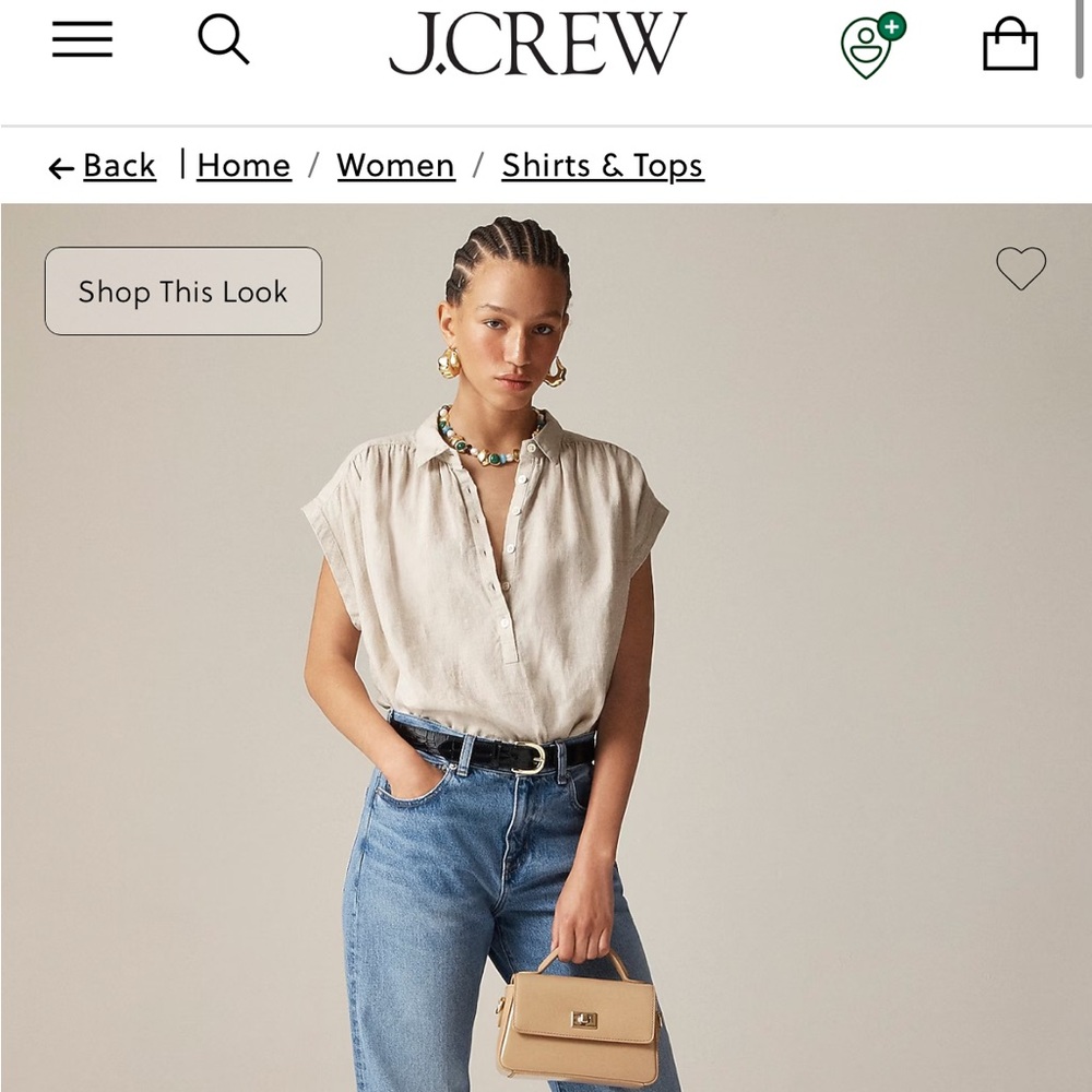 J.Crew Cream Button-Down Cap Sleeve Shirt